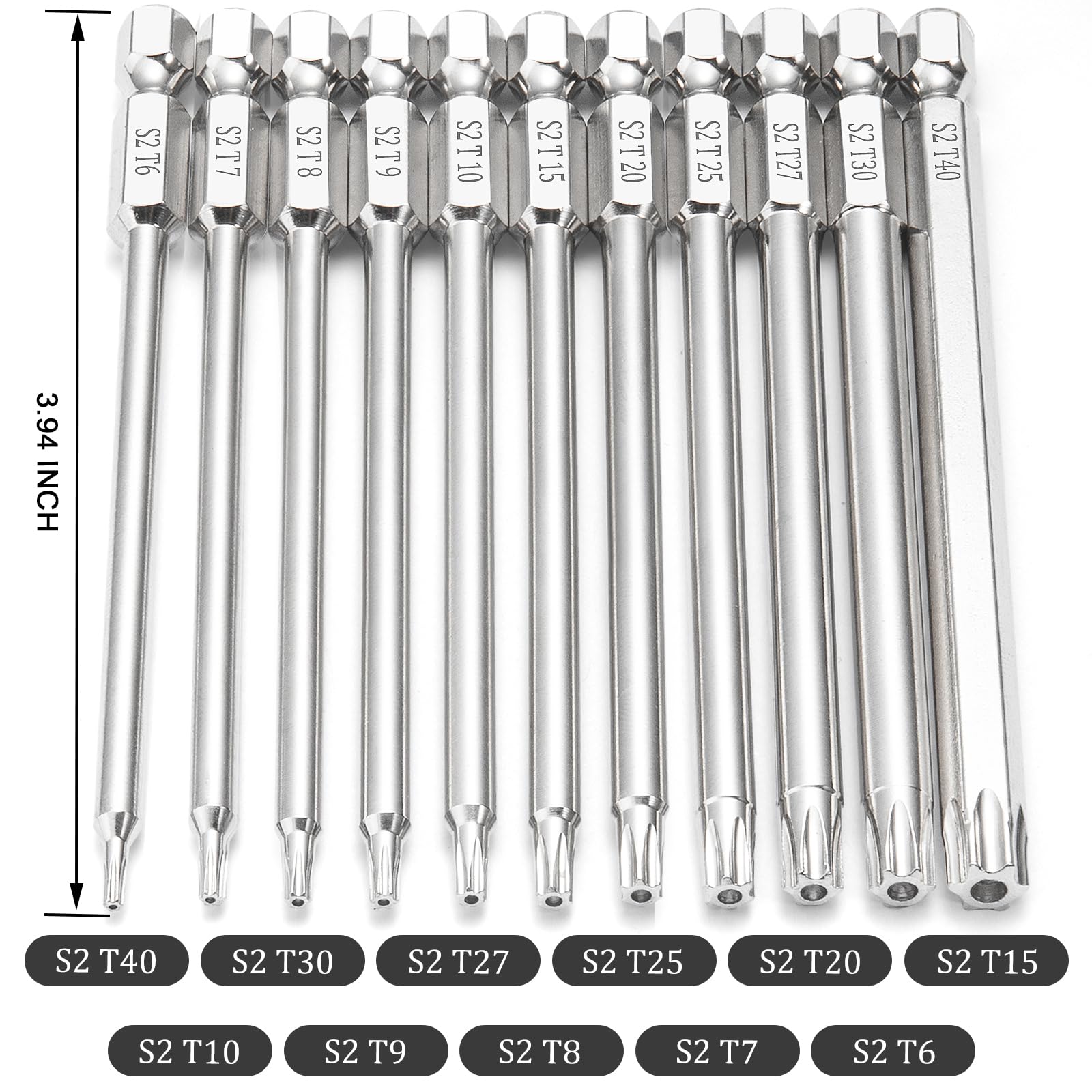 11 Piece Security Torx Bit Set (T6-T40), 1/4 Inch Hex Shank